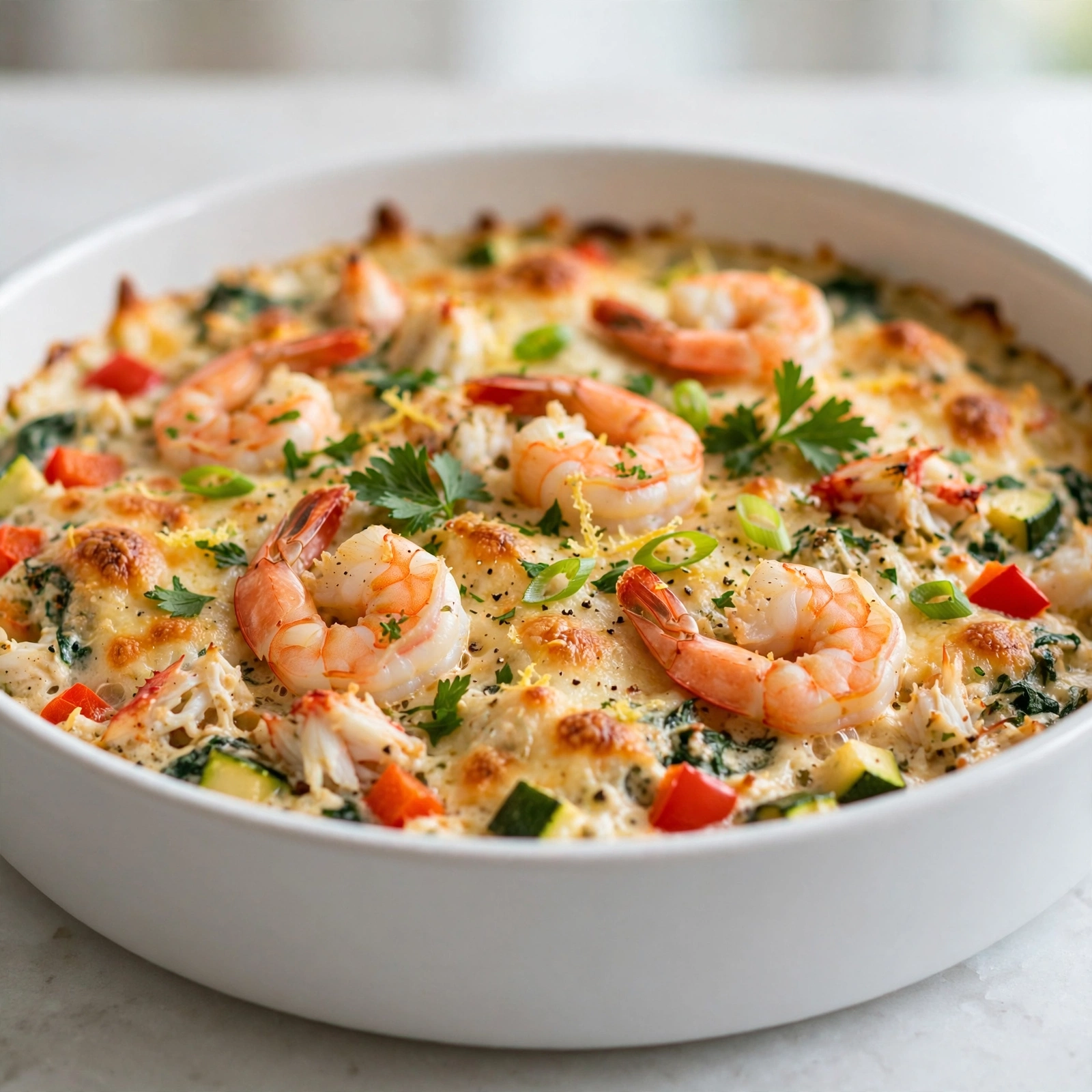 Baked Seafood Dip with Crab, Shrimp, and Veggies