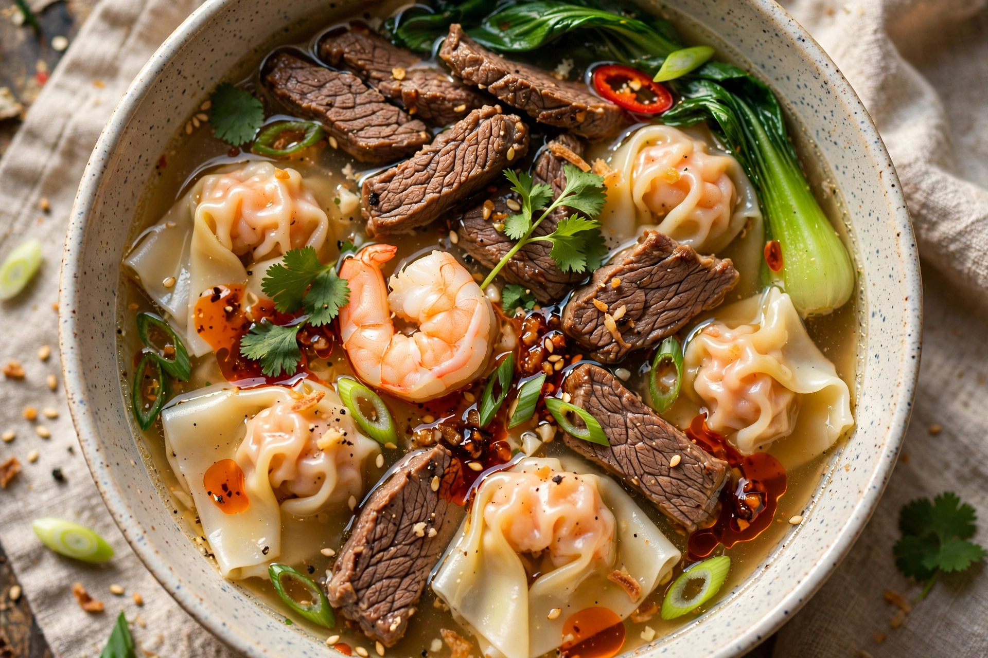 Beef and Shrimp Wonton Soup