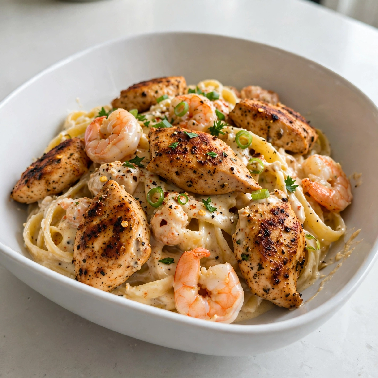 Cajun Chicken and Shrimp Alfredo