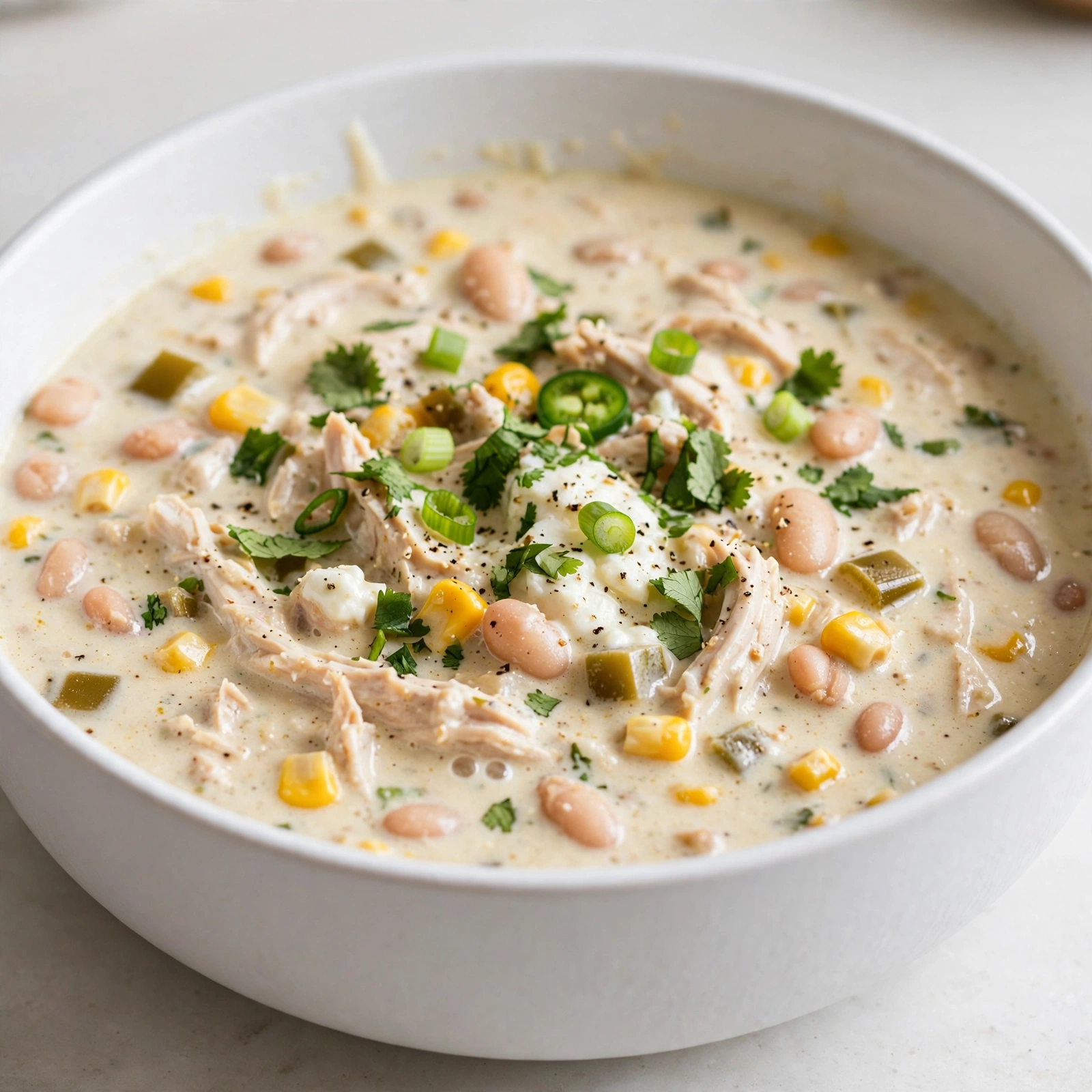 Crockpot White Chicken Chili with Cream Cheese