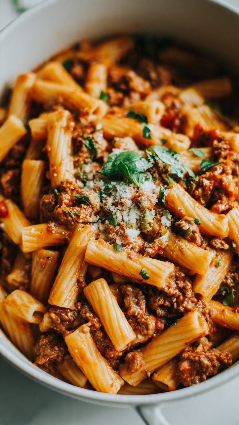 Creamy Cheesy Beef and Shells